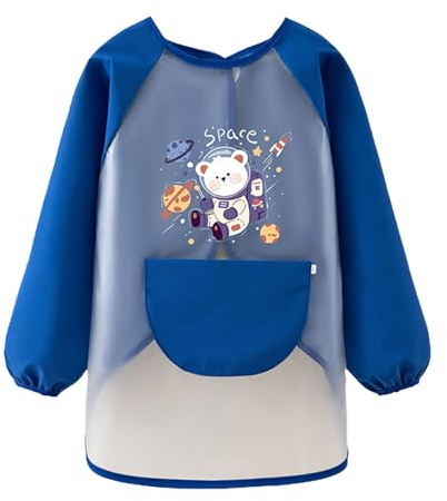 LdawyDE Tablier Peinture Enfant, Imperméables Blouse Peinture Enfant pour 6-10 ans, Manche Longue À lacets Tablier Enfant pour Peindre, Manuel - Le matériau TPU est facile à nettoyer