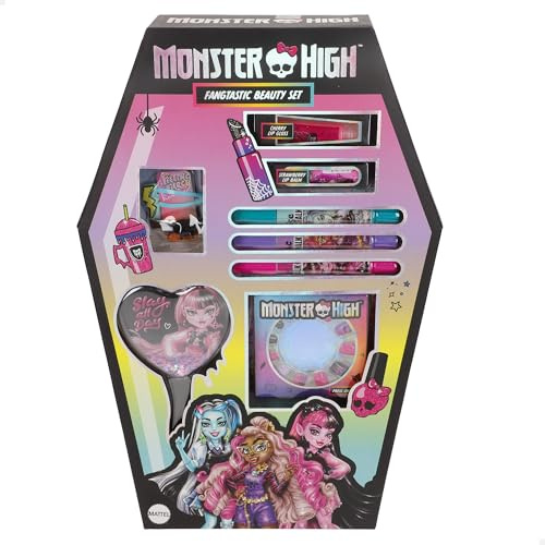 ColorBaby Monster High Set de Belleza, Cepillo, Tatuajes, Uñas postizas, Pinzas y coletero, Tizas de Colores Pelo, Pendientes Adhesivos, Brillo y Bálsamo Labios, Maquillaje Infantil, 3 años y mas