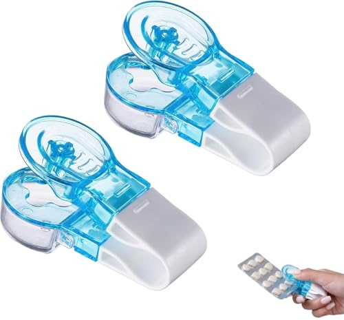 Heanvmyss Tomador de Pastillas Portátil,2 Piezas Removedor de Pastillas,Dispensador de Tabletas Sin Contacto,Perforador Pastillas con Contenedor para Ancianos,Personas con Manos Débiles,Artritis