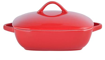 MELY Fuente de cerámica for horno, fuente de cerámica for lasaña con tapa, fuente rectangular for tiramisú, fuente de porcelana for hornear pasta, fuente for microondas (cuadrado rojo)(Red square)