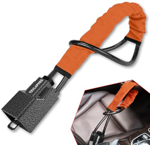 Tevlaphee Antirrobo Coche, Barra Antirrobo Coche, Cabeza Metálica, Cerradura Auto Alta Visibilidad, Robusto, Servicio Pesado, Ajuste Universal, 3 Llaves(Naranja)