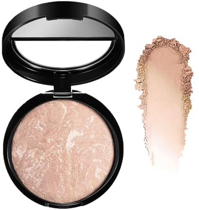 Colour Correcting Powder Foundation, Baked Foundation Long-lasting 24H Wear, Brighten Foundation Powder, Shimmer Brick Pressed Bronzer, Water & Sweat Resistant (#03 Light Beige)