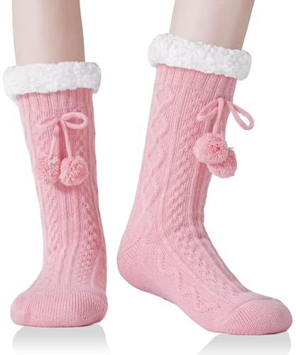 YEEKAORA Calze Antiscivolo Donna Invernali Calze Termiche a Pantofola Calzettoni Morbidi per Casa, Natalizie, Regalo di Natale Capodanno (Rosa)