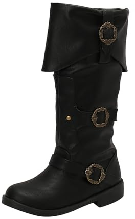 Bottes mi-mollet pour femme, pour Halloween, costume médiéval, cosplay, pour homme et femme, bottes en cuir, chaussures Dirndl, Noir , 42 EU