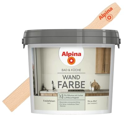 Alpina Bad & Küche Wand-Farbe Kreidefelsen 2,5 Liter mit gratis Rührholz