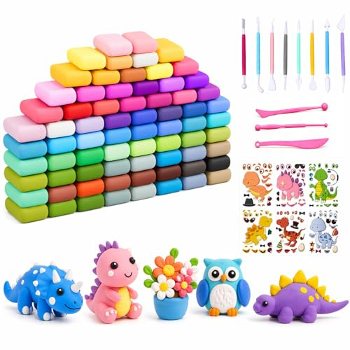 Air Dry Clay Adult Air Dry Ultra Light Magic Clay, No-Toxic Modeling Clay&Dough,Air Dry Clay 89-Piece Set – 72 Colours Ultra-Light Modelling Clay with Sculpting&Embossing Tools Plus Dinosaur Stickers