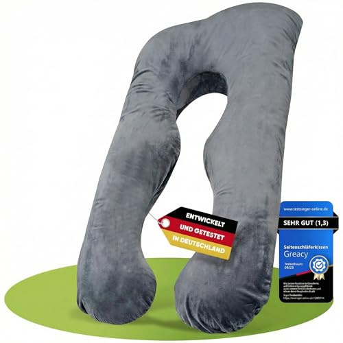 Greacy Seitenschläferkissen mit Bezug [waschbar - Flexible Füllung] Stillkissen XXL | Pregnancy Pillow | Kissen Schwangerschaft | Body Pillow | Schlafkissen | Schwangerschaftskissen (Anthrazitgrau)