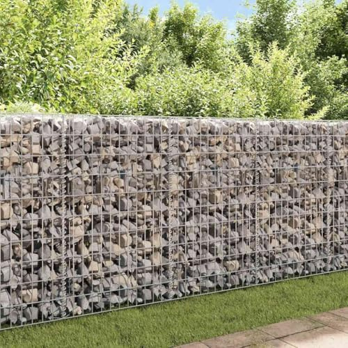 Mokuyary Parete per gabbioni in acciaio zincato, 450 × 30 × 100 cm, cestino in pietra come recinzione da giardino, griglia per gabbioni come frangivista