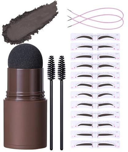 Juego de sellos en polvo para cejas, resistente al agua y larga duración, polvo, maquillaje con 12 plantillas de cejas, formas y colores rápidos, adecuado para principiantes (#03 marrón oscuro)