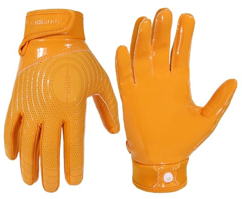 HANDLANDY Guanti da football americano per giovani, con ampio ricevitore, per bambini, ragazzi e ragazze, guanti da calcio elasticizzati (arancione, S)
