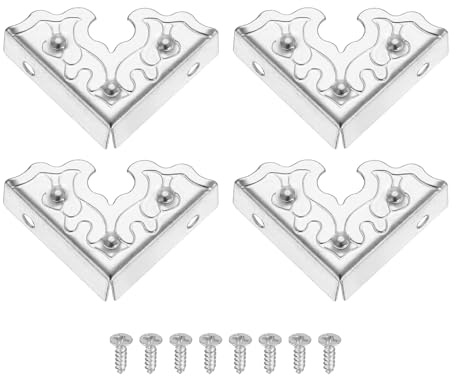 QUARKZMAN 4 Pezzi Angolari Decorativi Protettivi Angoli In Metallo Protezioni Spigoli Mobili Con Viti 0.98x0.98x1.42 Per Scatole Regalo In Legno Armadi Decorativi Bianco