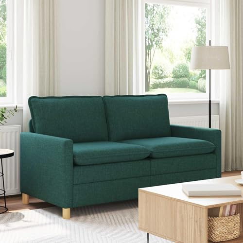 Ziaphsol mörkgrön tygsoffa 156 x 81 x 87,5 cm med metallram, 2-sitsig, modern design, avtagbara överdrag, extra tjocka kuddar, mångsidig för vardagsrum och kontor, hållbar