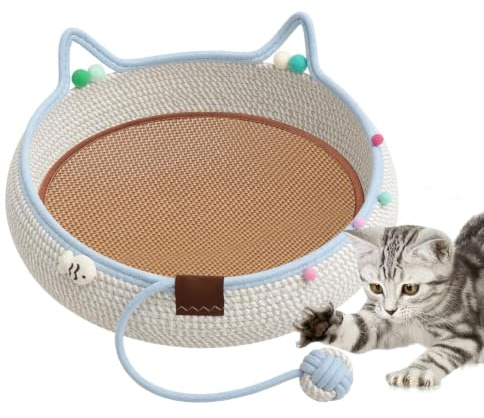 Förtjusande Katt Bädd Interaktivt Klösbart Sällskapsdjursnäste Med Repboll | Vävd Husdjursbädd i Bomull för Kattungar Valpar Hushåll Sovrum Vardagsrum Soffan Utomhus Uteplats Trädgård