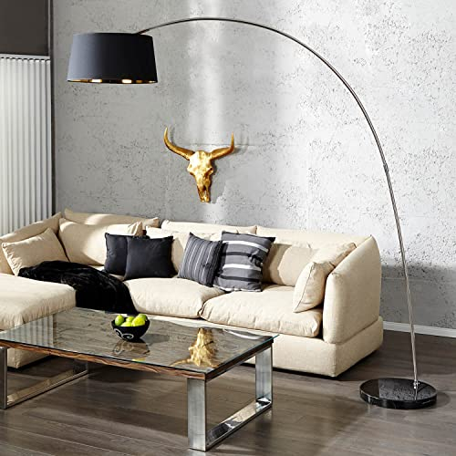 Licht-Erlebnisse Bogenleuchte Retro XXL Metall Stoffschirm schwarz Wohnzimmer Sofa Beleuchtung H:215 x 195cm x 50cm Stehlampe Stehleuchte Innen