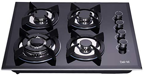 Deli-kit® 24 inch Gas Cooktop Dual Fuel Sealed 4 Burners Tempered Glass Gas Cooktop Drop-in Gas Hob DK145-A01S Gas Cooker