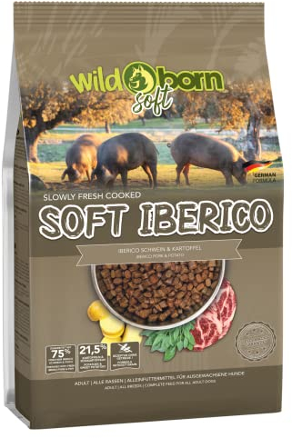 Wildborn Soft Iberico Hundefutter 12kg – halbfeuchtes Trockenfutter für Hunde, getreidefreie Hundenahrung mit Monoprotein & 75% frischem Iberico Fleisch für Sensible Hunde, Rezeptur aus Deutschland