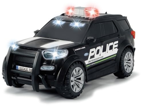 Dickie Toys 203714018 Ford Interceptor Police Freewheel Toy Car Light & Sound 25 cm 1:18 Scale US Version for Ages 3+, Blue