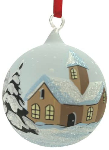 080-3 - Pallina di Natale fatta a mano, stile vintage, in vetro soffiato a bocca, 8 cm, 1 pezzo (bianco)