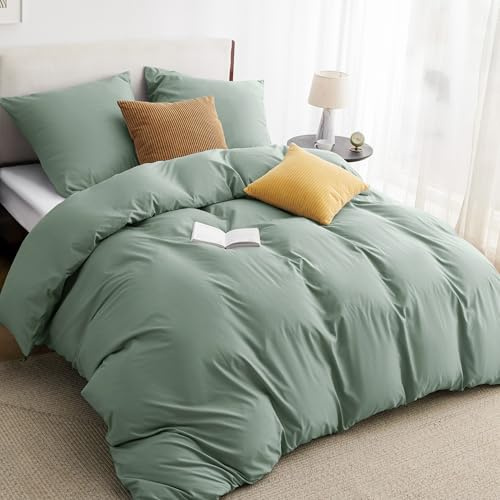 BEDSURE Ropa de cama de 200 x 200 cm, 3 piezas, color verde salvia, 1 funda nórdica de 200 x 200 cm y 2 fundas de almohada de 80 x 80 cm, certificado Öko-Tex, color verde, poliéster, microfibra con