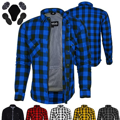 Bikers Gear - Chaqueta para motocicleta, camisa de moto Kevlar, camisa blindada de 280 g/m², aramida Dupont™ Kevlar® con protección CE, Chk Blue, 64