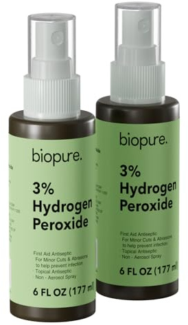 Biopure Hydrogen Peroxide 6 Fl Oz Spray – Convenient Non-Aerosol Spray Bottle with 3% Hydrogen Peroxide| Hydrogen Peroxide 3% First Aid Topical Antiseptic for Minor Cuts and Abrasions (2-Pack)