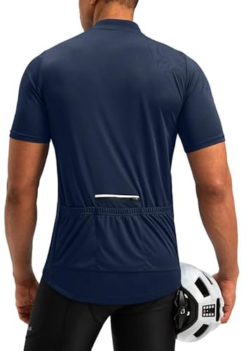 Men's Cycling Jersey Moisture Wicking Short Sleeve Half Zip Bike Road Mountain Biking Bicycle Biker Quick Dry UPF SPF Riding Sun Protection Racing Shirts for Men Zipper Pockets(Navy,XL)