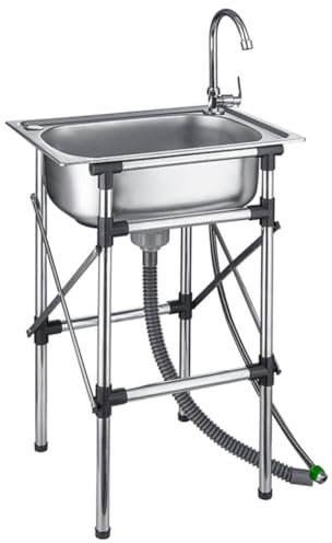 Évier Utilitaire en Acier Inoxydable, Évier de Cuisine Pliable Autoportant 1 Bac, Évier Commercial Portable pour Buanderie, Jardin, Garage(42x37cm(16x14inch))