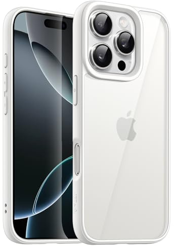 JETech Hülle für iPhone 16 Pro 6,3 Zoll, Stoßfest Stoßfänger Handyhülle, Solid Farbe Matte TPU Rahmen, Anti-Kratzer Transparent Rückseite (Weiß)