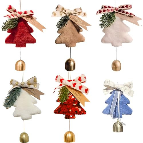 6 campanas de Navidad de lana, cascabeles de viento navideños colgantes de decoración navideña colgantes de Navidad adornos de Navidad