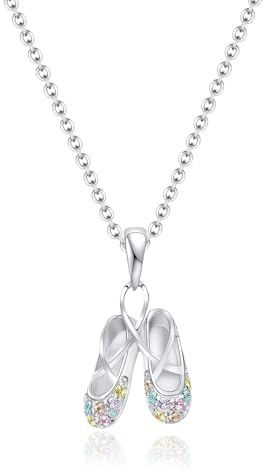 CERSLIMO Dance Recital Gifts for Girls - Ballerina Necklace, Adorable Cubic Zirconia Ballet Slippers Shoes Necklace for Kids, Ballet Accessories for Girls Christmas Birthday Gifts