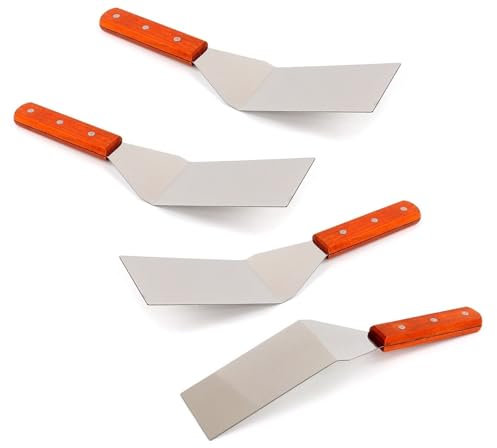 4 x stekspade i rostfritt stål – 4-pack köttsvarvare med trähandtag stekspade – stekspade stekspade grillspade grillspatel BBQ grillspatel kökshjälp hamburgare grillspade