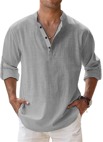 MEIION Lenoir Paris Lenoir | Chemise en Lin Respirant Chemise à Manches Longues en Lin et Coton pour Hommes Chemise légère, Respirante et élégante pour l'été