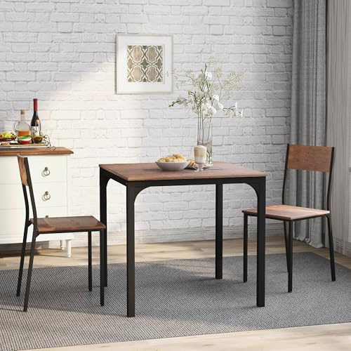 Gruppo Sala da pranzo - Tavolo da pranzo con sedie per 2 persone, design salvaspazio, tavolo stabile per cucina, soggiorno e balcone, piano in MDF con struttura in metallo