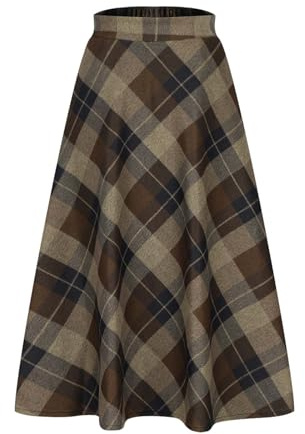 Falda larga vintage de cuadros para mujer, falda casual de cintura alta midi maxi con bolsillo, falda retro a cuadros de tartán fluida de corte A para otoño, invierno, primavera, rebajas, liquidación