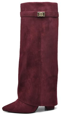 IF FASHION Stivali Alti al Ginocchio Punta a Punta Tacco Alto Gambale A Ghetta Stile Western Comodi e Chic 6885 bordeaux N.40