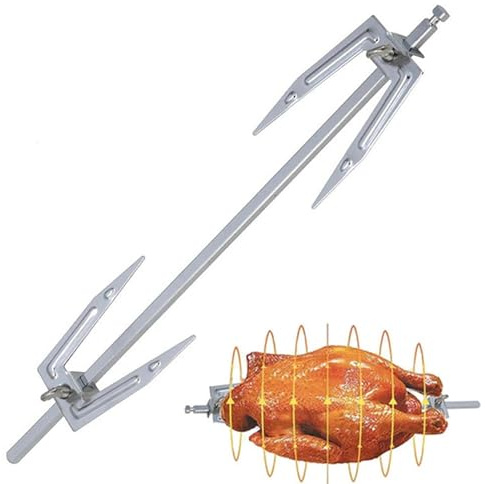 qokeeu Tenedor de pollo asado, pincho giratorio de acero inoxidable, soporte para pollo, brochetas para carne, pinchos para barbacoa, asador, pinza para carne, barbacoa, accesorio para barbacoa