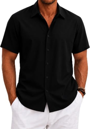 SEAYIJIA Chemise Lin Homme Manches Courtes avec Poche | Coton-lin, Coupe Standard, Style Décontracté, Parfaite pour vos Journées à la Plage ou vos Sorties Estivales