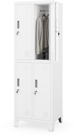 Jan Nowak taquilla metálica para Vestuario colectivo Armario de Acero con 4 Compartimentos Independientes Barra para Ropa ventilación portanombre y cerraduras Individuales 172 x 56 x 45 cm | Taquilla para 4 usuarios, barras para ropa, ventilación, soporte para placa de nombre, acero, 172 x 56 x 45 cm