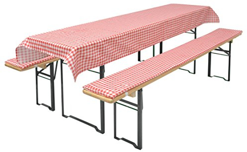 Brandsseller Lot de 3 – Ensemble de Coussins pour Mobilier de Brasserie 2 Coussins de Banc rembourrés 220x25 cm et 1 Nappe 240x90 pour Tous Table de Jardin ou Chapiteau - Rouge à Carreaux