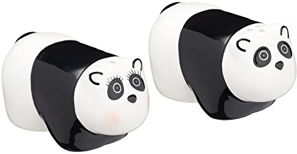 KitchenCraft Ceramic Panda-Shaped Novelty Salt and Pepper Shakers - Black/White (2-Piece Set)