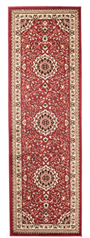 Carpeto Orientteppich Läufer Teppich Rot 100 x 300 cm Medaillon Muster Kurzflor Verona Kollektion