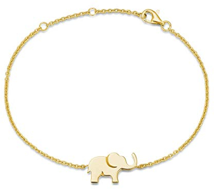 Elefant Armband Schmuck für Damen Mädchen Kinder 925 Sterling Silber Gelb Vergoldet - Verstellbar Armkette 15 + 3 cm