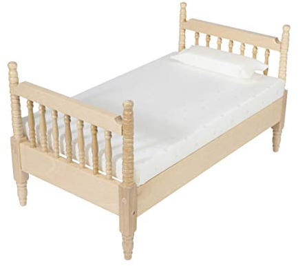 Dollhouse Bed Furniture Set for 6 Inch Dolls, Mini Wooden Twin Bed with Mattress & Pillow, Realistic Bedroom Decor, 1:12 Scale