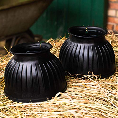 Hufglocken für Pferde, Ponys Warmblut, Kaltblut, Vollblut – schwarz & Weiss Gummi Springglocken S-XXL Hufschutz zum Reiten Springen Gelände Weide (S (schwarz))