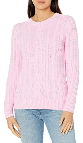 Amazon Essentials Pull de pêcheur à Manches Longues et col Rond pour Femme (Disponible en Grande Taille), Rose Clair, Taille M