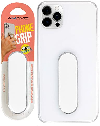 Amayo A-GS-04 Grip Mobilhållare – originalet – fingerhållare till mobiltelefonen, mobilställ med grepp, mobilring (läder, vit)