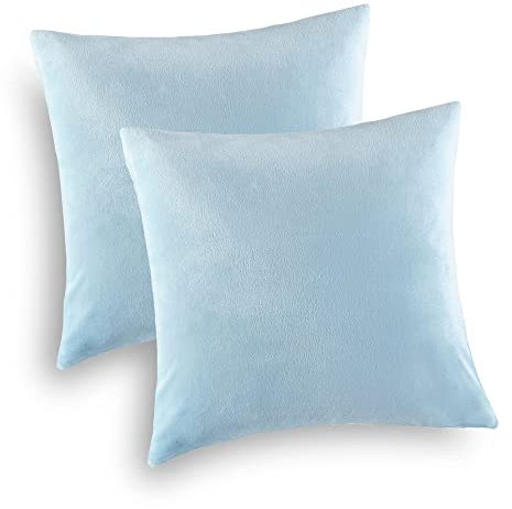 MALIKA Set 2er Kissenbezug Cashmer Touch Fleece Kissenhlle Sofakissen Kopfkissenbezug Kissenbezug Couchkissen, Gre:80 x 80 cm, Designe:HELLBLAU