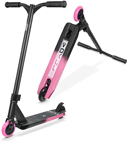 VOKUL S1 Pro Stunt Scooters: Trick Roller Kickscooter mit 4031 Chromoly Y Bar und Aluminium Deck Stuntscooter, 100mm PU Wheels Funscooter Stunt Roller für Kinder, Jungen, Mädchen, Einsteiger (Rosa)
