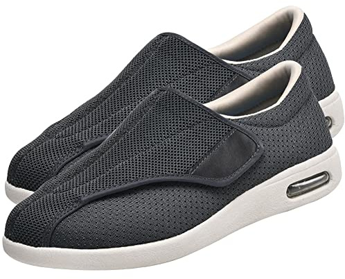 AEHO Scarpe Diabetici Uomo Estive, Scarpe Ginnastica Ortopediche Anziani Scarpe per Artrite Scarpe Extra Largo Pantofole Ospedale Traspirante Regolabili Larghe Scarpe,Grigio,43.5 EU