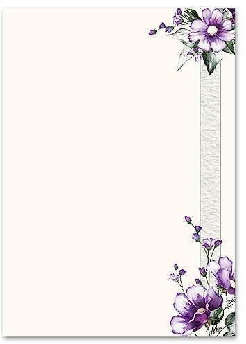 20 Sheets Motif Letter Paper! Purple Flowers DIN A4 - Flowers & Petals